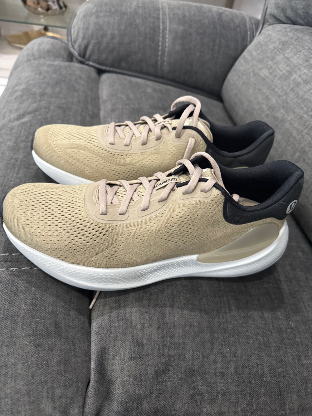 lululemon athletica Neutral Beige Knit Athletic Sneakers with Black Collar